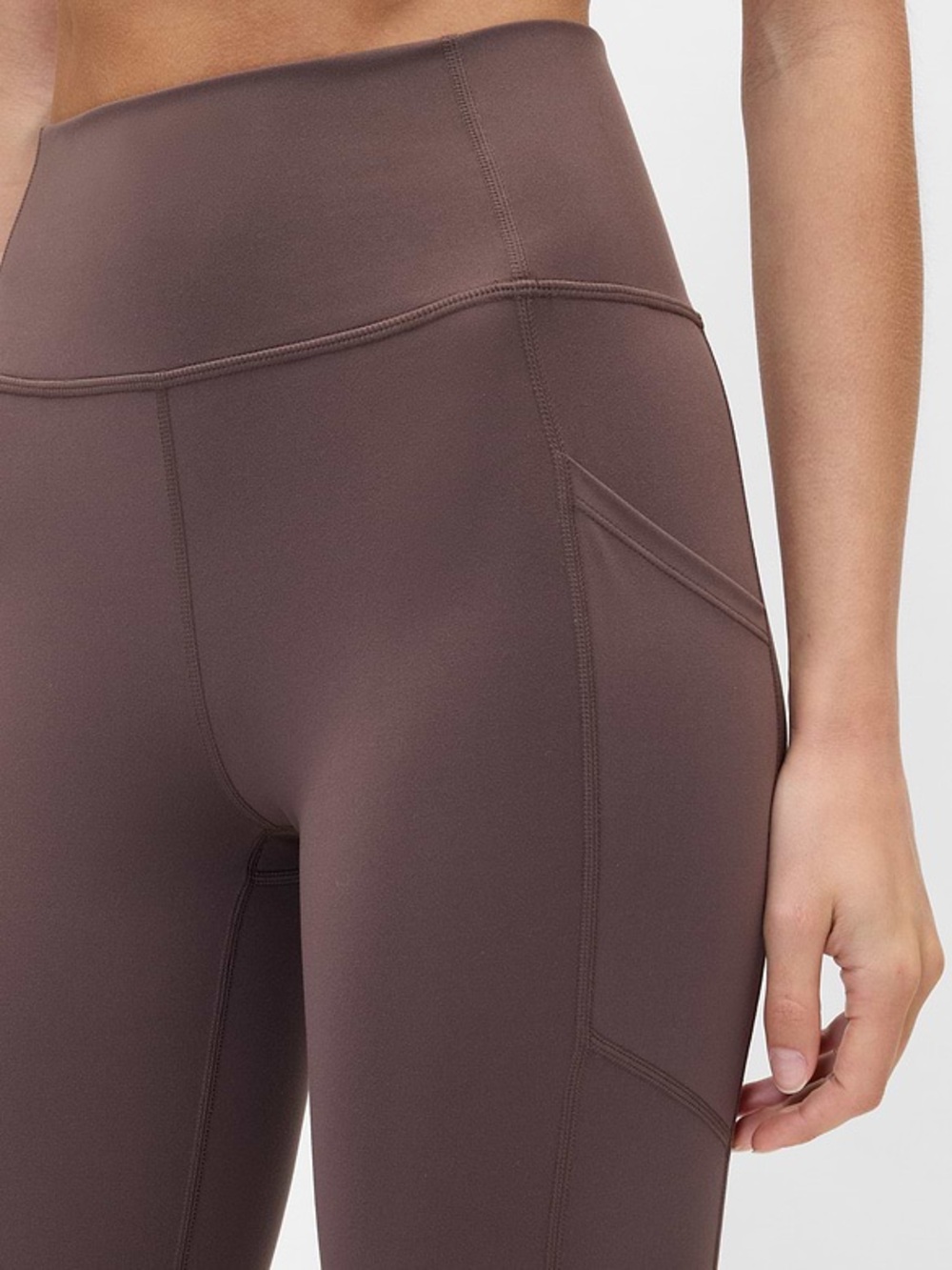 GapFit Sky High Studio Pocket Leggings Brown High Rise Yoga Athletic Pants Large - Picture 16 of 16